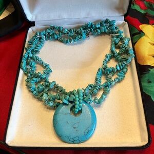 MULTI STRAND CHUNKY TURQUOISE NUGGET NECKLACE WITH EARRINGS